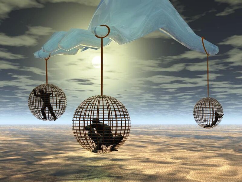 People in Hanging Cages
