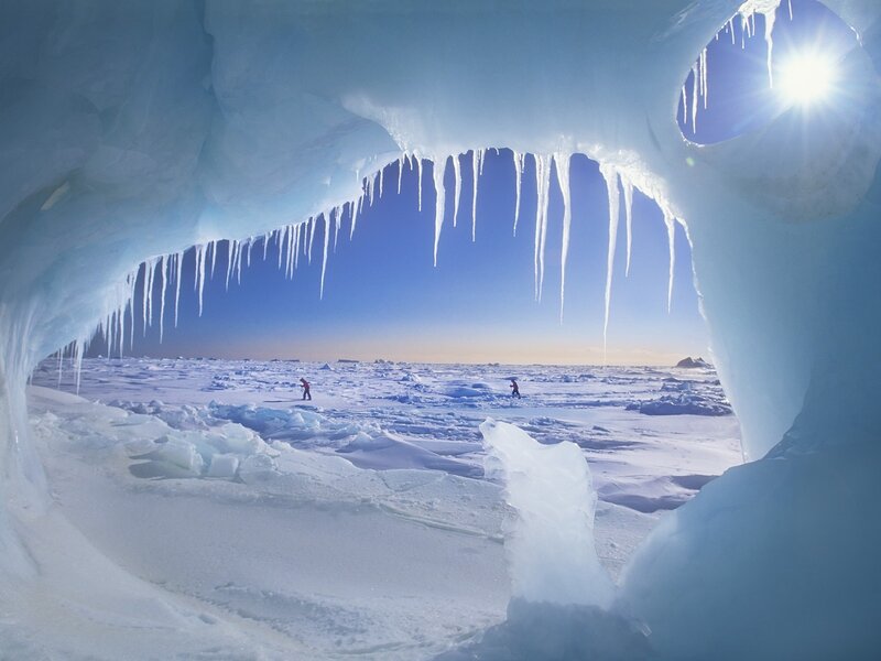 People in Ice Cave — Blue, Serene