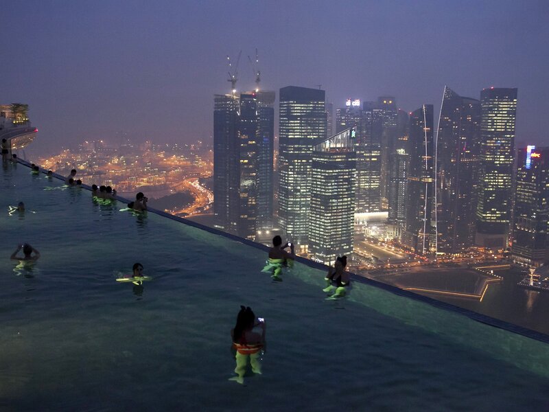 People in Infinity Pool — Blue, Serene