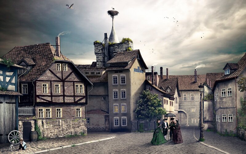 People in Old Town — Gray