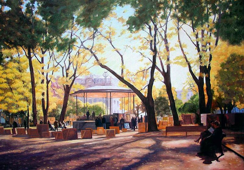 People in Park with Bandstand
