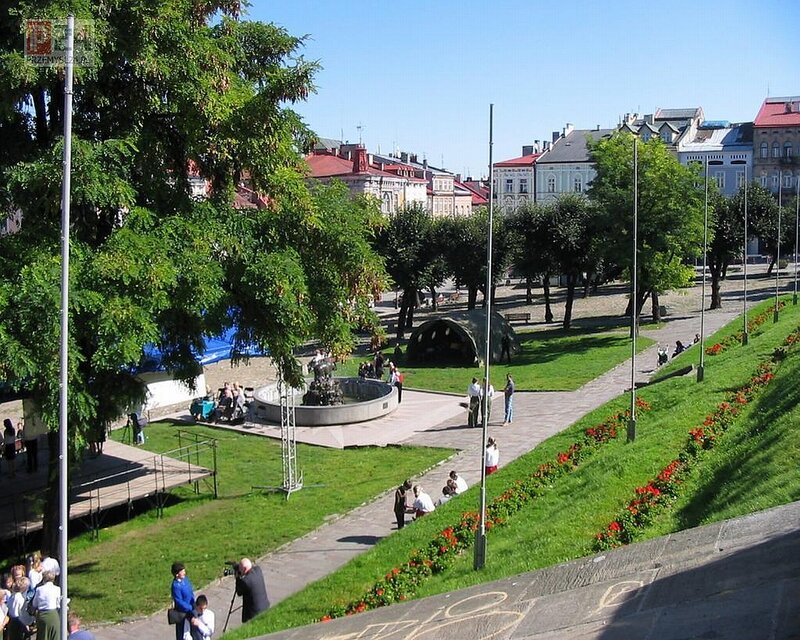 People in Park with Fountain