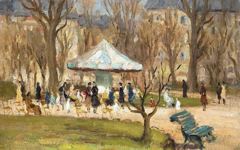 People in Park with Tent