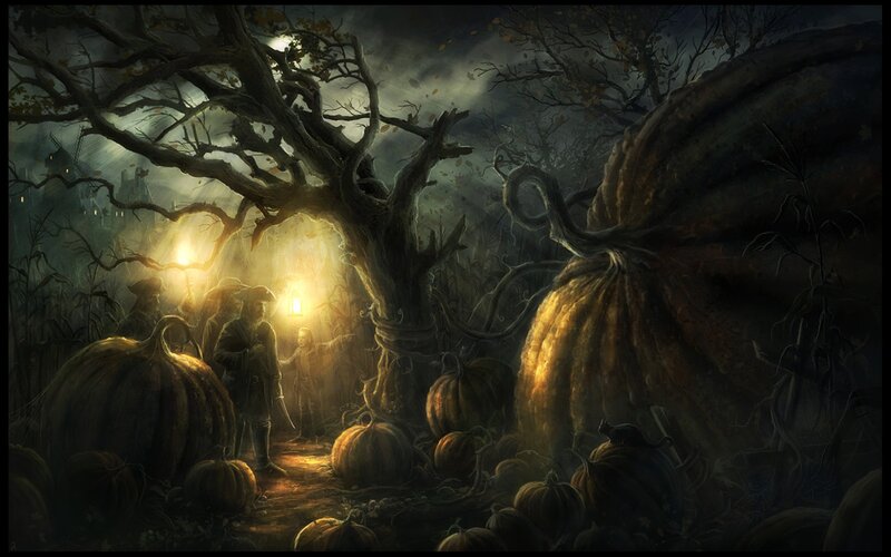 People in Pumpkin Patch — Black