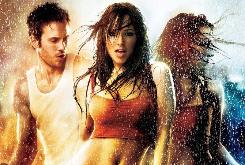 people in rain with intense expressions