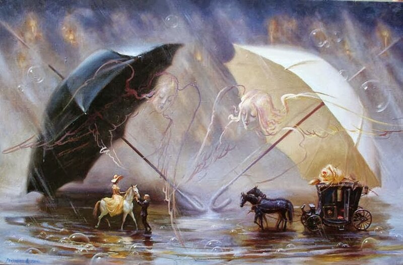 People in Rainstorm — Black