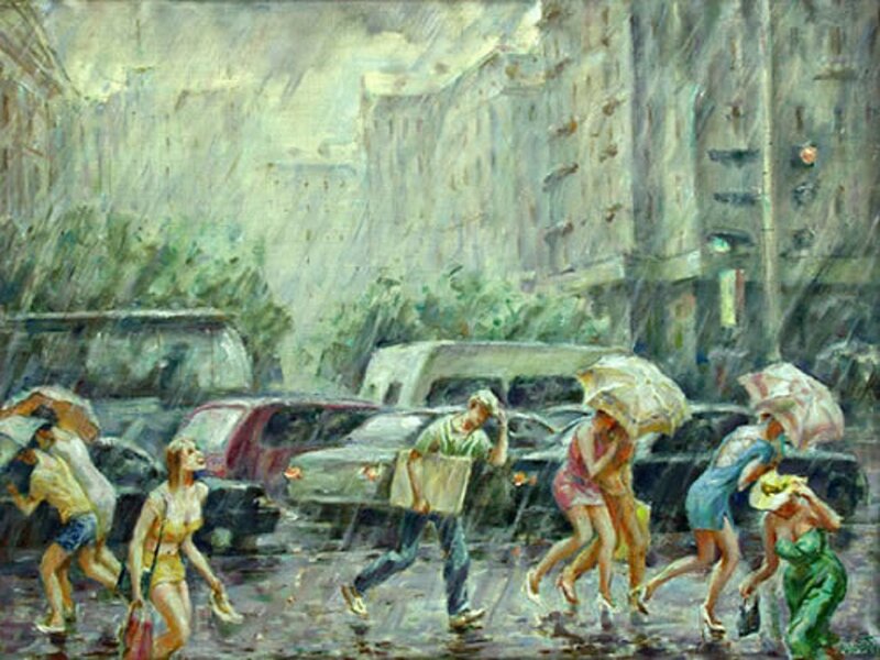 People in Rainstorm — Gray