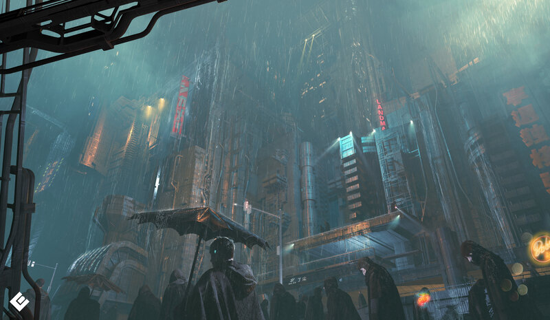 People in Rainy City — Blue, Dramatic