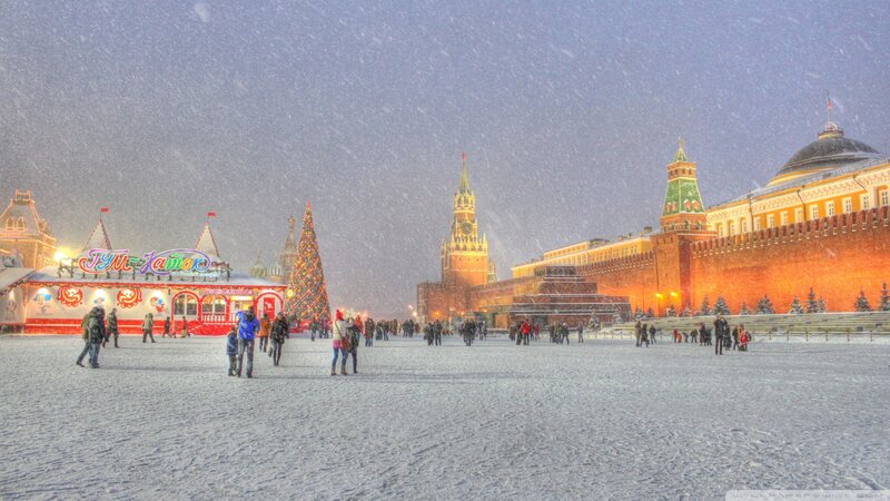 People in Snow-covered Square