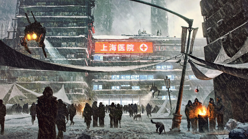 People in Snowy City — Gray