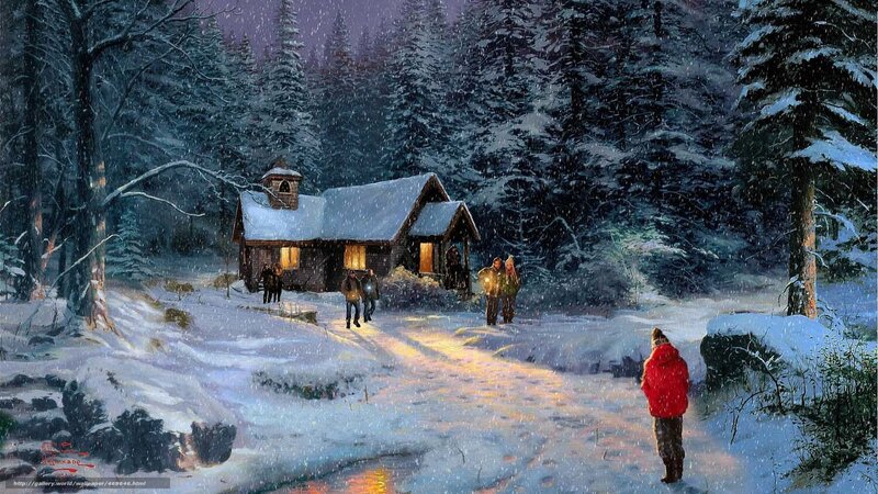 People in Snowy Forest — White, Serene