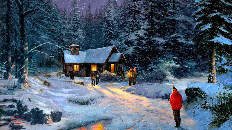 People in Snowy Forest — White