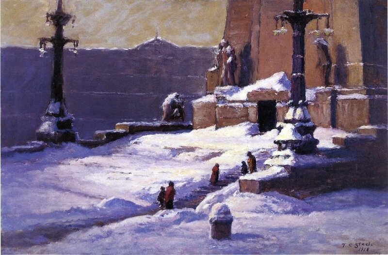 People in Snowy Plaza