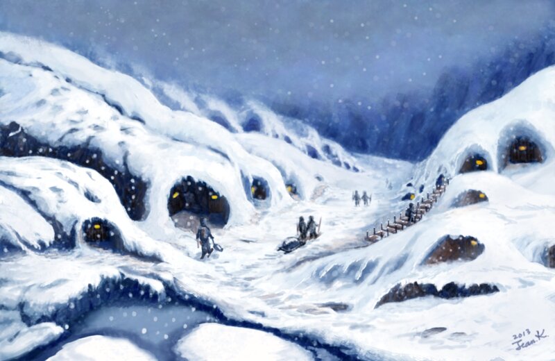 People in Snowy Village — White