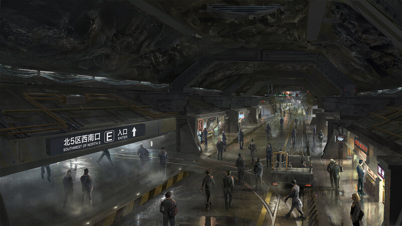 People in Subway Station — Gray, Dramatic