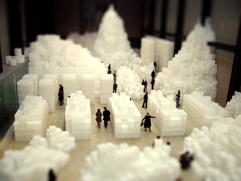 People in White Cube Maze