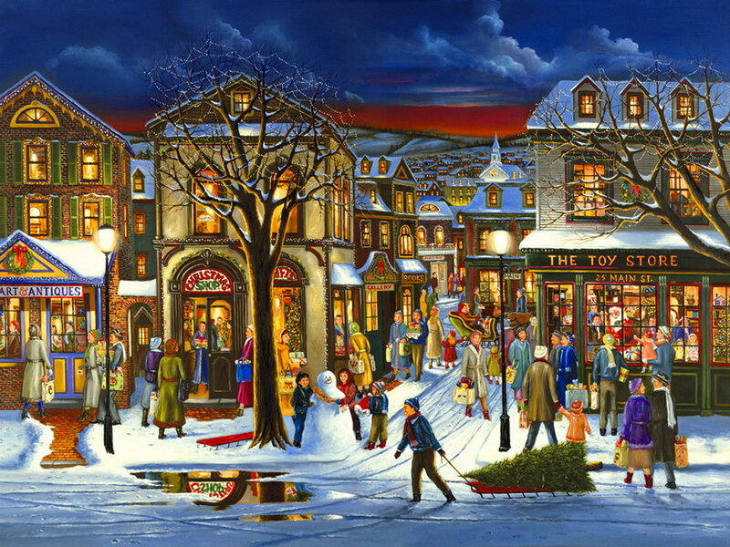 People in Winter Town — Blue
