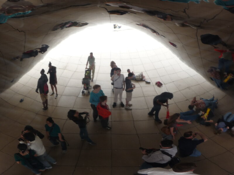 People inside a large sculpture