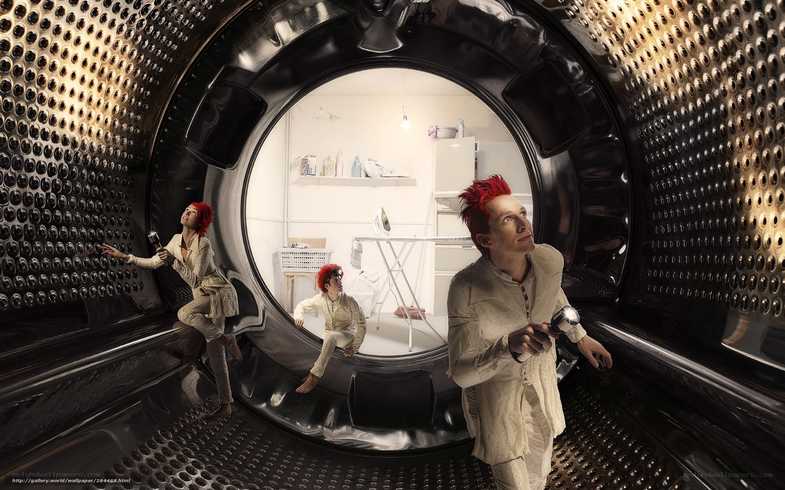 People inside a washing machine