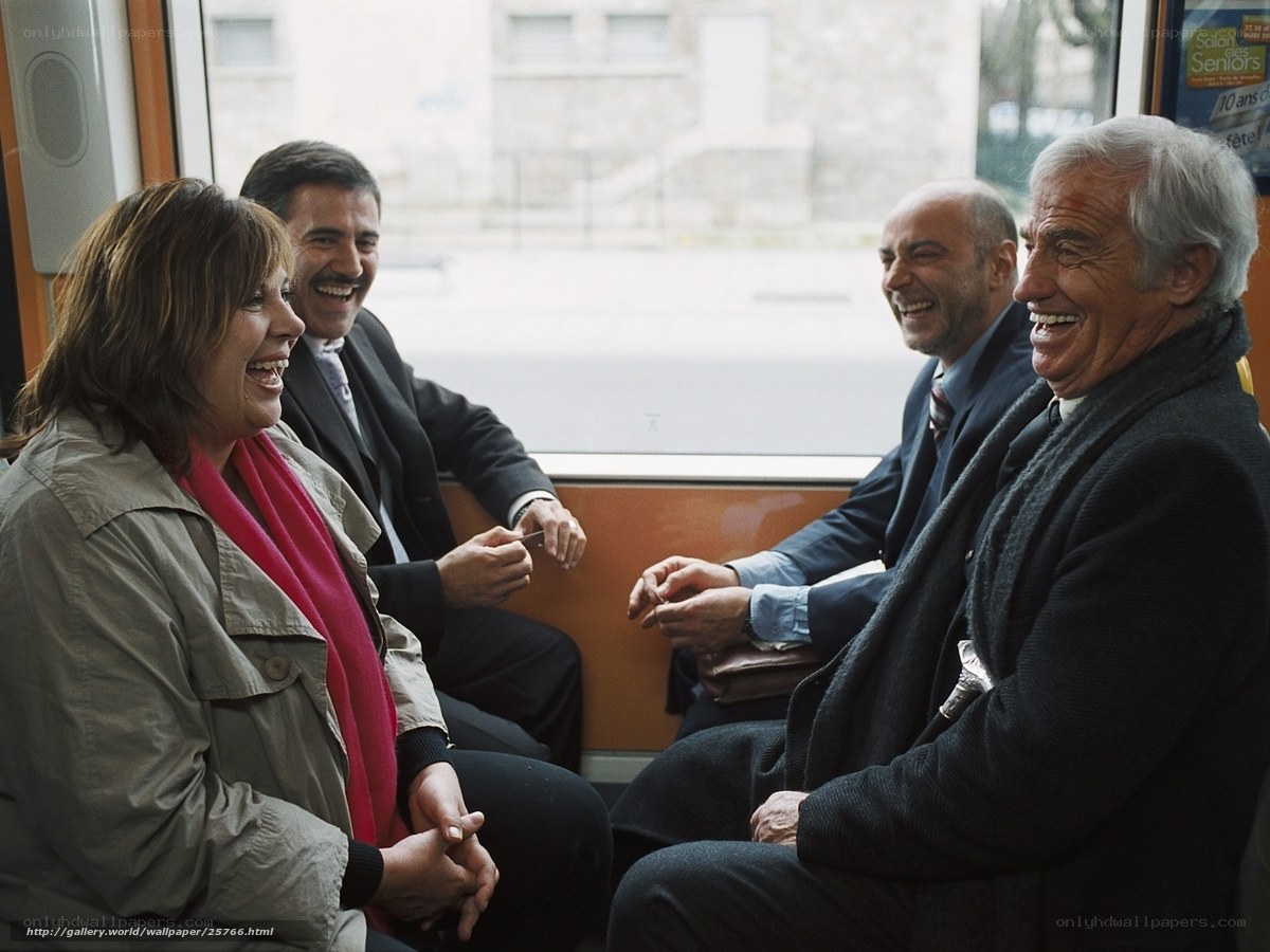 People laughing on a bus