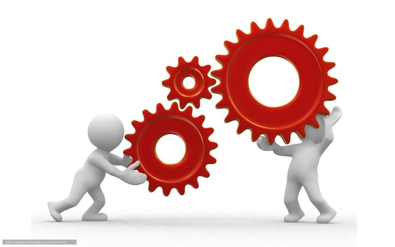 people moving red gears