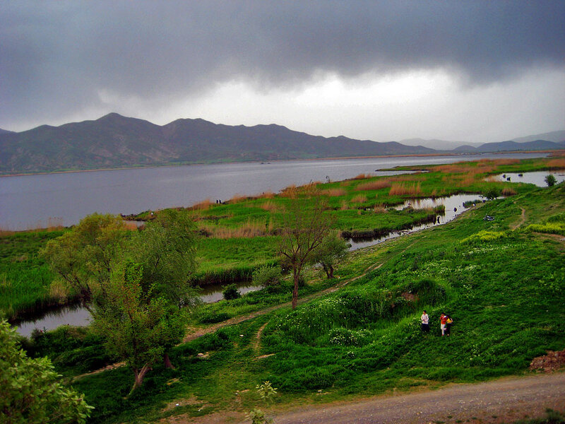 People Near Lake and Mountains