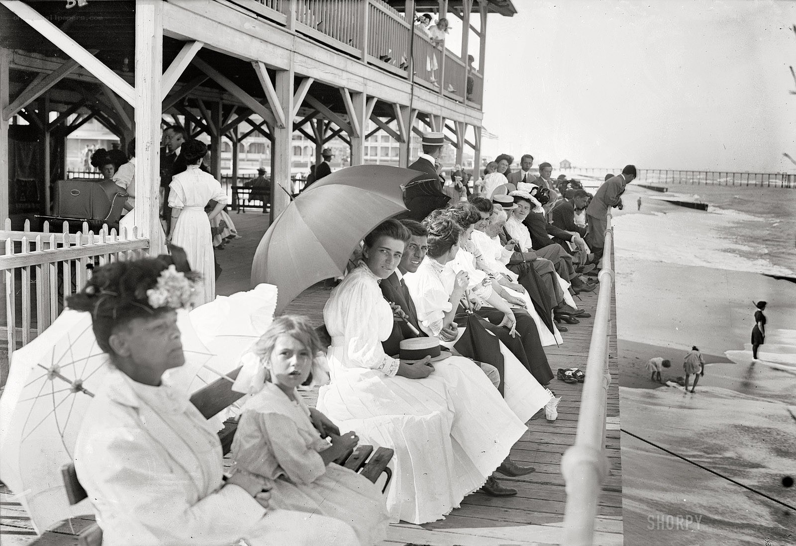 People on a beach pier
