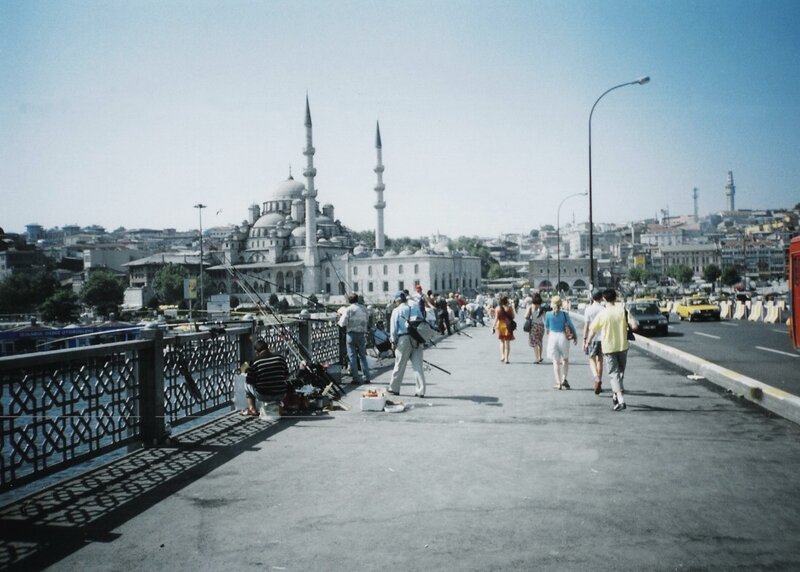 People on a bridge in Istanbul