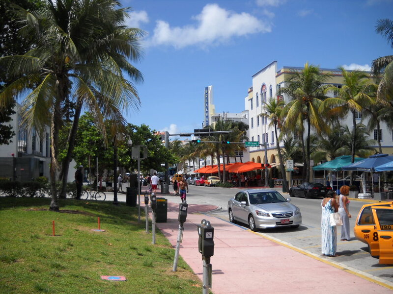 People on a City Street — Blue, Bright