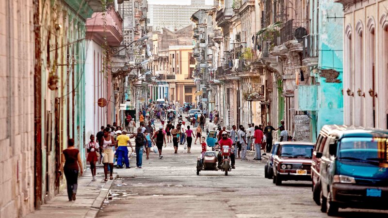 People on a City Street — Blue, Busy, Afternoon
