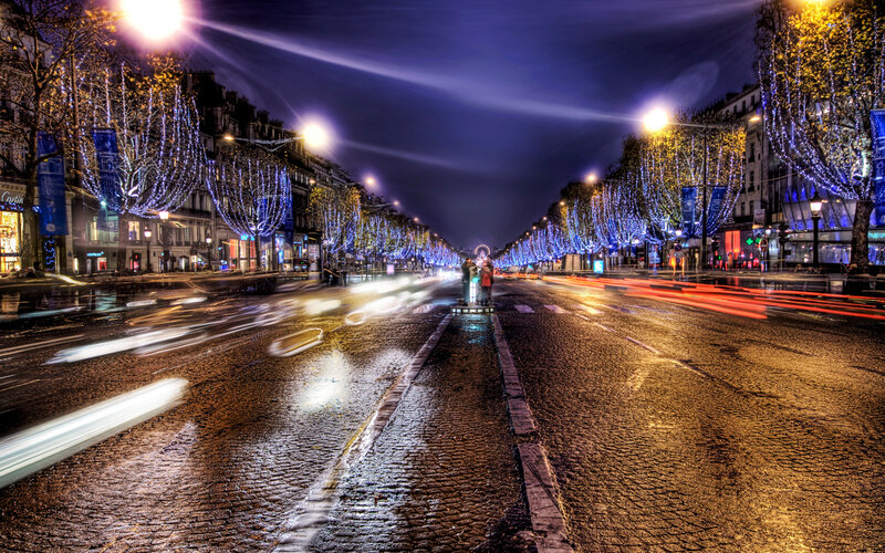 People on a City Street — Blue