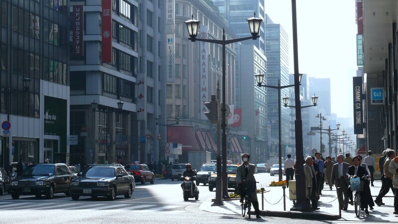 People on a City Street — Gray, Busy, Morning