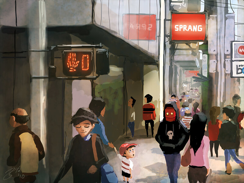 People on a City Street — Gray