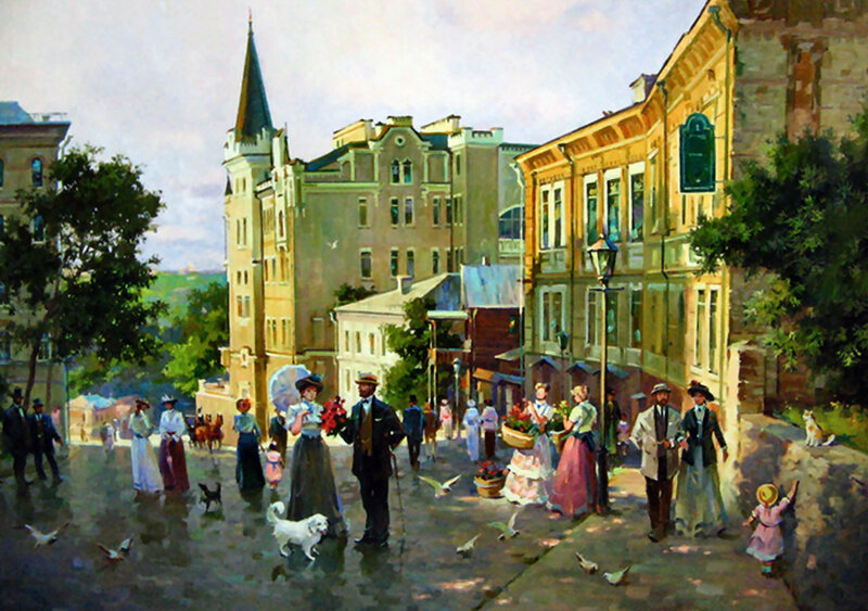 People on a City Street — Yellow, Lively