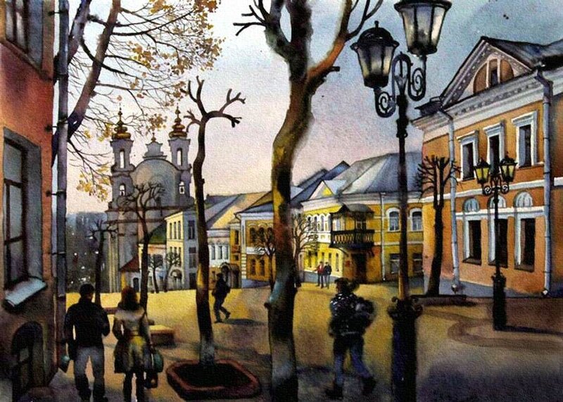 People on a City Street — Yellow