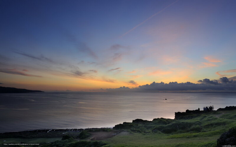 People on a Cliff at Sunset — Blue