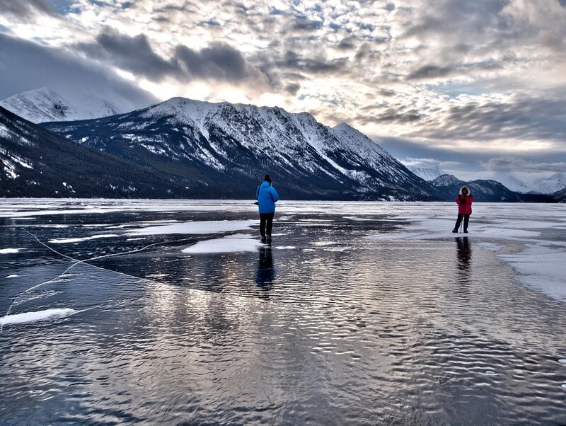 People on a frozen lake