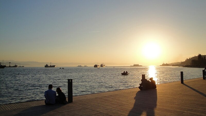 People on a Pier — Blue, Serene