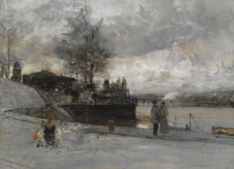 People on a Riverbank — Gray