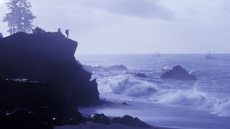 People on a rocky coast