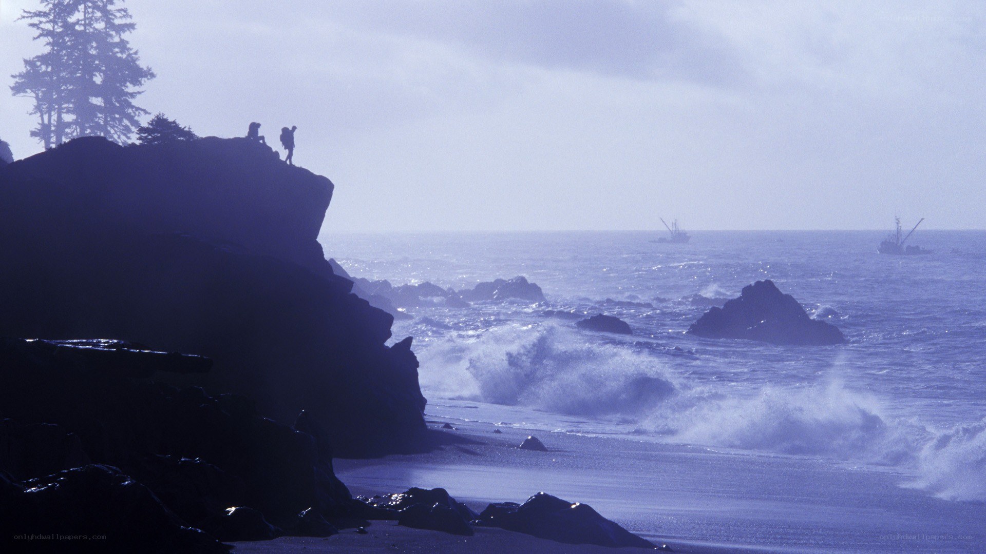 People on a rocky coast