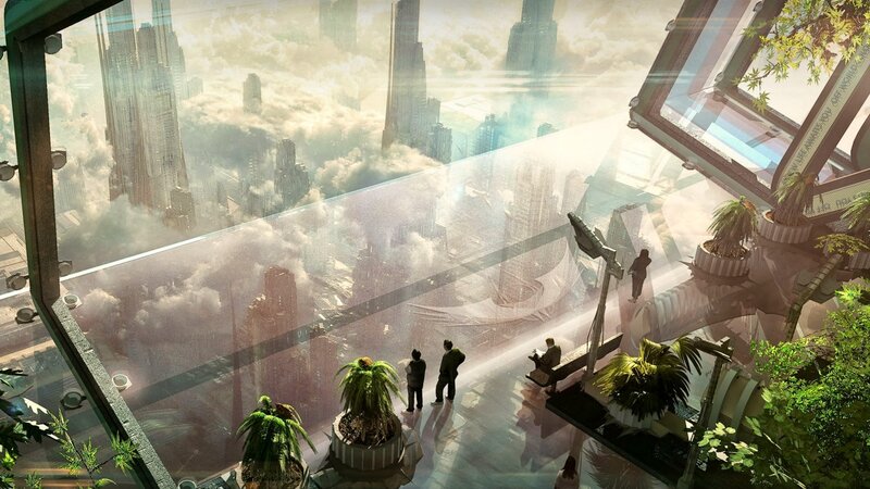People on a Sky Bridge — Green, Serene