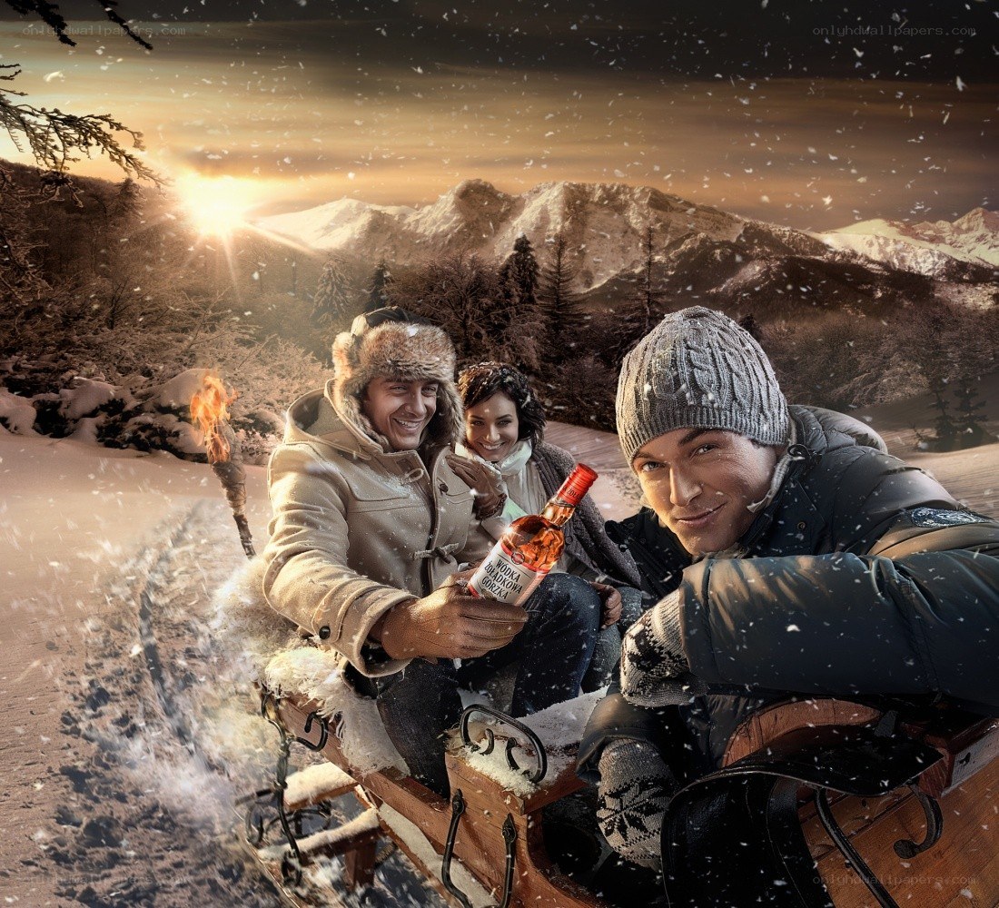 People on a sleigh in winter