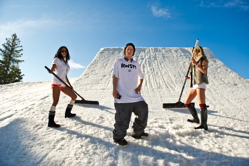 People on a snowy ramp