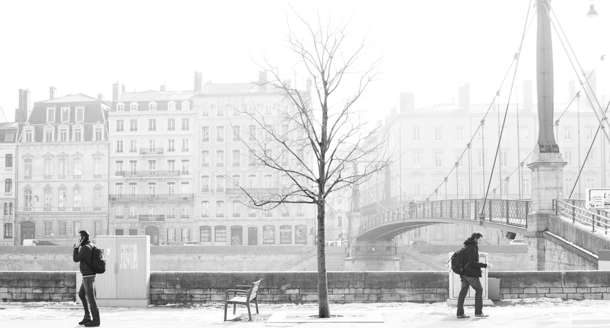 People on a snowy riverside