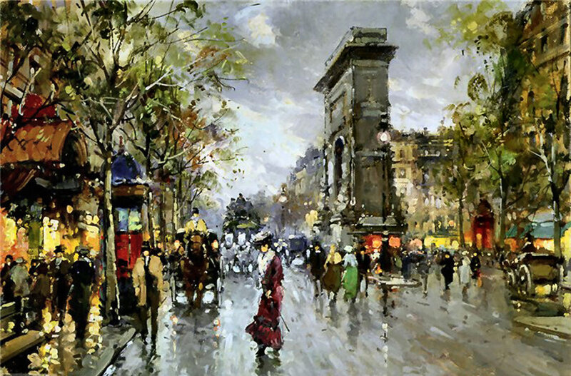 People on a Wet Street — Green