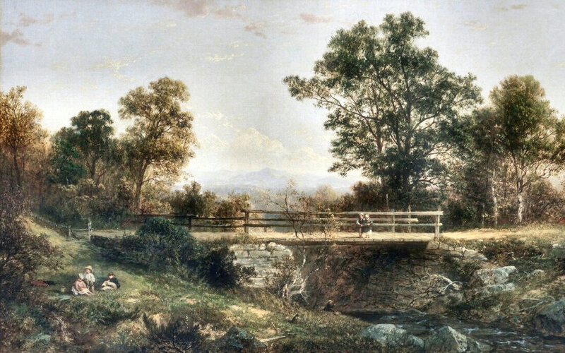 People on a Wooden Bridge — Green