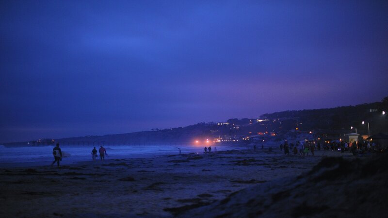 People on Beach at Dusk — Blue, Calm
