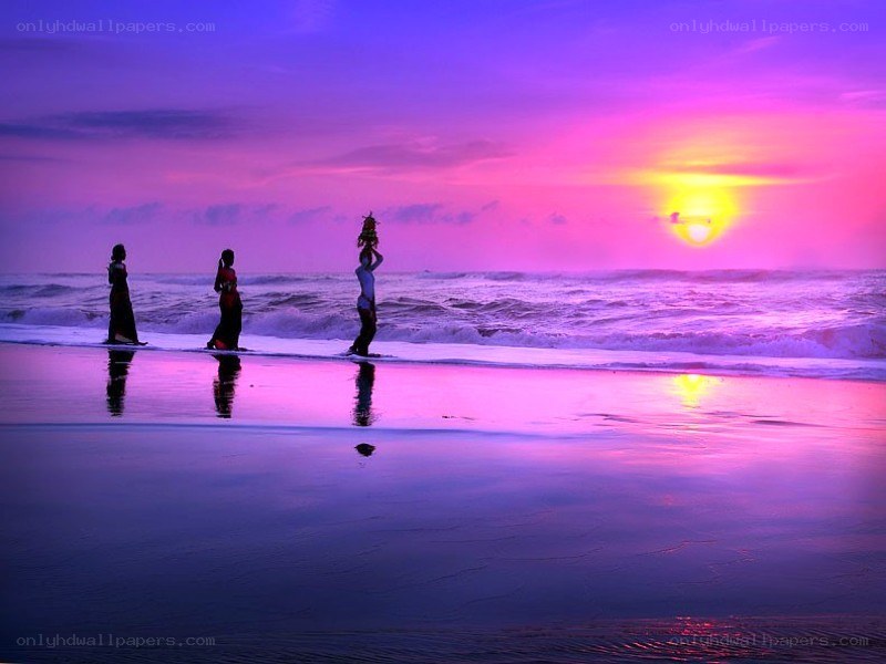 People on beach at sunset