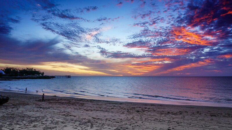 People on Beach at Sunset — Blue, Dramatic